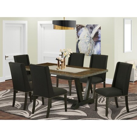 East West Furniture 7 Piece V-Style Kitchen Table Set - Black V677FL624-7